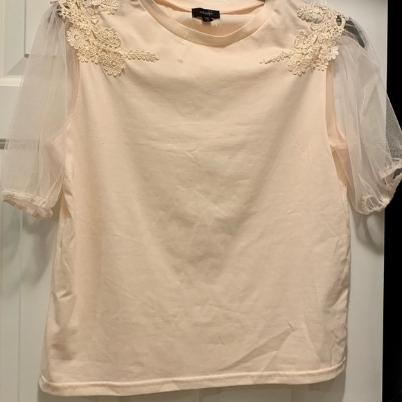 Light pink Top with Mesh Sleeves and embroidered shoulders - Picture 3 of 5